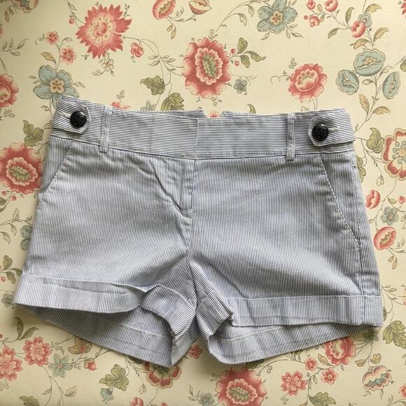 Express Blue & White Striped Cuffed Shorts, Size 0 - Picture 1 of 5